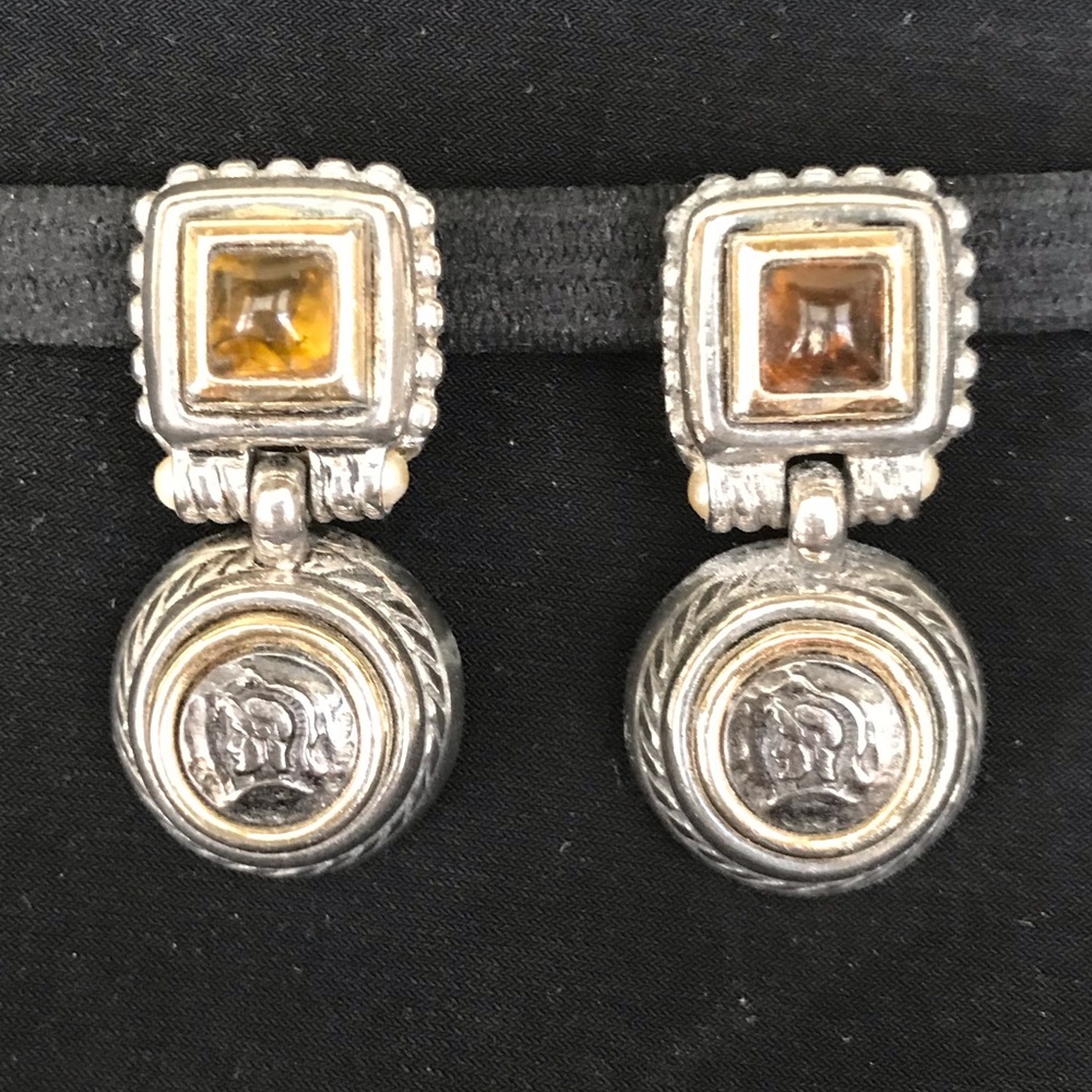 Silver and gold tone drop earrings